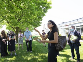 Toronto landlord Nancy Jain speaks to tenants on Tuesday, May 26, 2020.