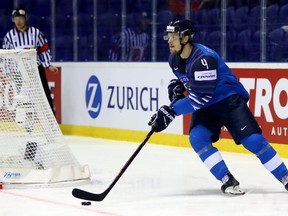 Finland's Mikko Lehtonen skates with the puck during the 2019 world championship. Lehtonen, who has been signed by the Toronto Maple Leafs, led Jokerit of the KHL in scoring this past season (as well as the league’s defencemen), putting up 49 points (17 goals and 32 assists) in 60 games.