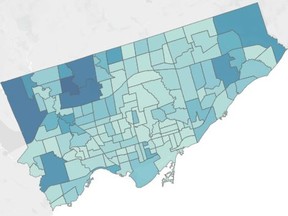 A revised map of COVID-19 cases by neighbourhood in the City of Toronto