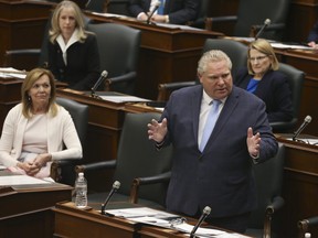 Ontario Premier Doug Ford speaks inside the legislature at Queen's Park on Wednesday, May 20, 2020.