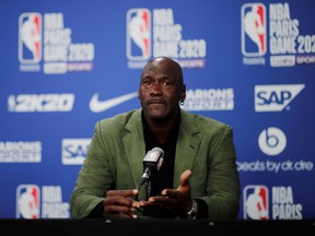 Charlotte Hornets owner Michael Jordan during a pre-match press conference in January.