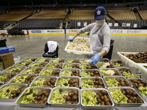 Maple Leafs Sports and Entertainment culinary staff and Second Harvest have combined to create 10,000 meals a day to support front-line hospital workers and shelters the Scotiabank arena. Inside the Scotiabank arena staff cook, prep and package all the foods for their destinations. The program has now expanded to BMO Field.