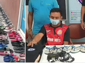 Theerapat Klaiya, 24, was arrested after dozens of complaints from neighbours whose shoes had gone missing (Picture: ViralPress)