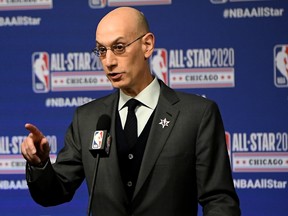 NBA commissioner Adam Silver speaks to the media during a press conference at the United Center in February. Silver will do his utmost to make things as safe as possible for everyone taking part when the league resumes play.