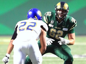 Theren Churchill of Stettler, Alta. (right), was selected by the Toronto Argonauts ninth overall in the 2020 CFL Draft. The offensive lineman played for the University of Regina Rams.