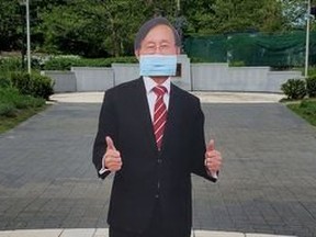 Ontario Seniors Minister Raymond Cho sent a cardboard cutout of his likeness to a photo opp on Wednesday, May 27, 2020.