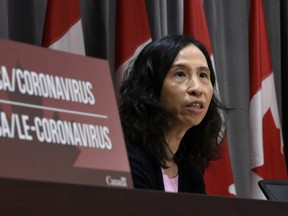 Chief Public Health Officer of Canada Dr. Theresa Tam speaks at a press conference on the government's response to the COVID-19 pandemic on Parliament Hill in Ottawa on Saturday, April 11, 2020.