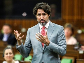 Prime Minister Justin Trudeau speaks during a meeting of the special committee on the COVID-19 outbreak, as efforts continue to help slow the spread of the coronavirus disease, in the House of Commons on Parliament Hill in Ottawa, May 20, 2020.