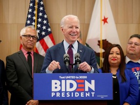 Democratic U.S. presidential candidate and former Vice President Joe Biden speaks during a campaign stop in Los Angeles, California, U.S., March 4, 2020.