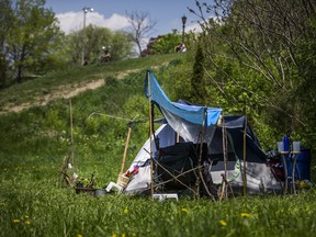 A tent belonging to Michael who is homeless, at Trinity Bellwoods Park in Toronto, Ont. on Monday May 25, 2020.