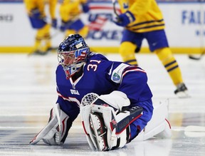 Goaltender Joseph Woll had a record of 11-16-3, an .880 save percentage and a 3.75 goals-against average with the Toronto Marlies this season.