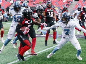 As a defensive back who has lined up in virtually every position in the secondary, Argos’ Robert Woodson (right) is the longest-tenured Canadian in the back end. Jana Chytilova photo