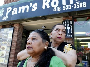 Pam Singh (left) owner of Pam's Roti on the Danforth with her sister Hassena Baksh are in a dispute with their landlord on Thursday June 4, 2020.