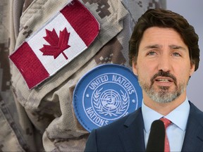Canadian flag and the UN flag is shown on the sleeve of a Canadian soldier's uniform before boarding a plane at CFB Trenton in Trenton, Ont., on July 5, 2018. Canada's contribution to peacekeeping has reached what is believed to be an all-time low, even as the Liberal government makes its final push to secure a coveted seat on the United Nations Security Council. UN figures show there were 35 Canadian military and police officers deployed on peacekeeping operations at the end of April. That represented the smallest number since at least 1956, according to Walter Dorn, a peacekeeping expert at the Canadian Forces College in Toronto. THE CANADIAN PRESS/Lars Hagberg