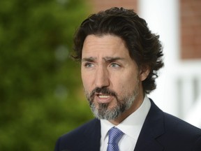 Prime Minister Justin Trudeau holds a press conference at Rideau Cottage during the COVID-19 pandemic in Ottawa on Monday, June 1, 2020.