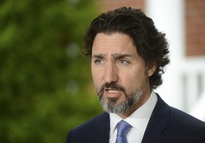 Prime Minister Justin Trudeau holds a press conference at Rideau Cottage during the COVID-19 pandemic in Ottawa on Monday, June 1, 2020.