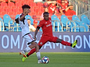 Toronto FC defender Richie Laryea (22) stretches to block the ball at BMO Field last year.
Laryea signed a new deal with TFC.