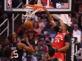 Toronto Raptors guard Norman Powell throws down a dunk earlier this season. The NBA and the NBPA announced Friday an agreement on a return to play in Orlando, Fla.