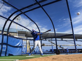 Toronto Blue Jays catcher Danny Jansen takes part in batting practice during baseball spring training in Dunedin in February. The Blue Jays may hold their training camp in Dunedin or Toronto.