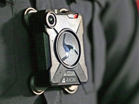 A Calgary police staff sergeant wears a body camera.