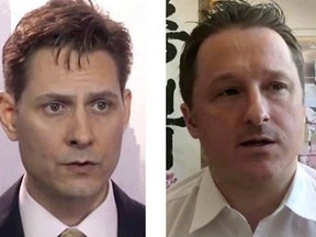 Michael Kovrig (left) and Michael Spavor, the two Canadians detained in China, are shown in these 2018 images taken from video.