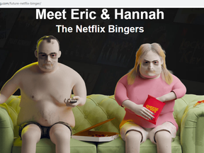 Computer-generated models named Eric and Hannah from onlinegambling.com show the aftermath of two decades of binge-watching Netflix.