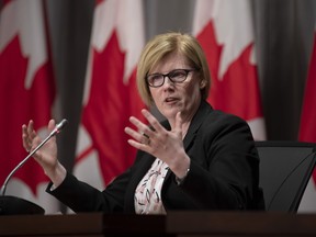 Employment, Workforce Development and Disability Inclusion Minister Carla Qualtrough responds to a question during a news conference earlier this month.