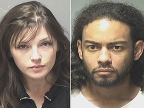 Ariel Dupuis (left) and Ronald Betances are accused in an alleged knifepoint kidnapping of a man who was left naked, bound and tied to a tree, Manchester Police say.
