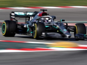Mercedes' Lewis Hamilton in action during testing at Circuit de Barcelona-Catalunya on February 28, 2020.
