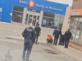 An Halton Regional Police officer has been suspended after a video showing a man being shoved to the ground appeared on social media. (6IXCANADA.TV)