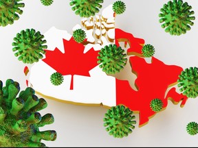 Contagious HIV AIDS, Flur or Coronavirus with Canada map. Coronavirus from chine. 3D rendering