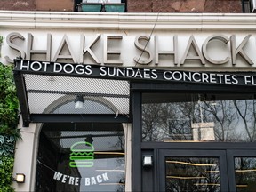 Exterior view of a Shake Shack restaurant on April 20, 2020 in New York City.