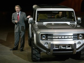 J. Mays, former Ford Motor Company Group Vice President of Design, stands next to the 2004 Ford Bronco Concept during the press days at the North American International Auto Show at Cobo Hall in Detroit, Mich.