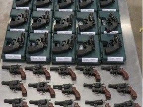 The Canada Border Services Agency seized 65 prohibited guns from a shipping container in Brampton on May 27.