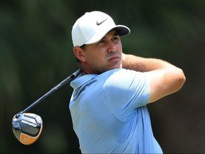 Brooks Koepka of the United States plays his shot from the ninth tee during the final round of the RBC Heritage on June 21, 2020 at Harbour Town Golf Links in Hilton Head Island, S.C.