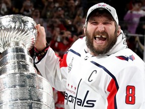 Alex Ovechkin celebrates withe the Stanley Cup after the Washington Capitals defeated the Vegas Golden Knights in Game 5 of the final series in 2018.