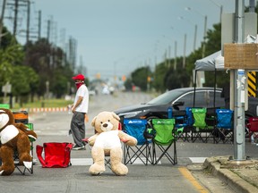 Following the death of 62-year-old Ejaz Choudry during a police involved shooting on Saturday, the intersection of Morning Star Dr. and Goreway Dr. is blocked in Mississauga, Ont. on Monday June 22, 2020.