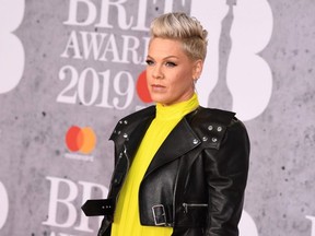 Pink, winner of the Outstanding Contribution to Music Award, attends The BRIT Awards held at The O2 Arena in London, Feb. 20, 2019.