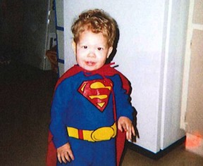 Jeffrey Baldwin, the Toronto five-year-old who died Nov. 30, 2002 after his grandparents starved him to death, is pictured in his Superman costume.