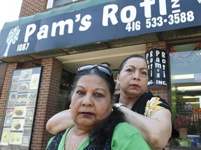 Pam's Roti owner Pam Singh (left) and her sister Hassena (Sandra) Baksh on June 4, 2020. They are in a dispute with their landlord.