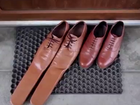 A Romanian cobbler has created size 75 shoes that will enforce social distancing.