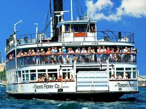 Historic steam-powered, side-paddle, double-end (recorded as one-of-a-kind in the world) Toronto Island ferry Trillium celebrated its 100th birthday in June, 2010, and as a tribute was asked to lead the parade of Tall Ships appearing in that year's Redpath Waterfront Festival.