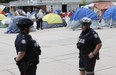 Tents are set up in front of Toronto City Hall in Nathan Phillips Square on Thursday, June 25, 2020.