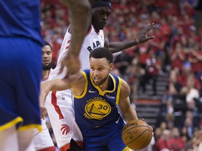 Golden State Warriors guard Stephen Curry (30) in 4th quarter action as the Toronto Raptors lose to the Golden State Warriors in Game 2 to tie the series in the NBA finals in Toronto. It happened one year ago Tuesday.