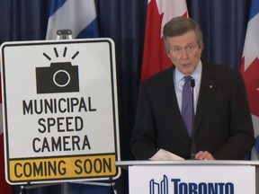 Toronto Mayor John Tory speaks to media at a press conference announcing the July 6 beginning of Toronto's automated speed enforcement program on Friday, June 26 2020.