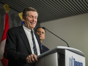 Toronto Mayor John Tory addresses media at city hall in Toronto, Ont. on Saturday February 29, 2020.