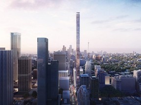 A proposed 87-storey tower at Bay and Bloor Sts. would be the tallest tower in Canada if built today. This is the design rendering looking south to 1200 Bay St.