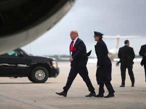 U.S. President Donald Trump leaves Air Force One following a flight from Maine, as a storm approaches Joint Base Andrews in Maryland, U.S., June 5, 2020.