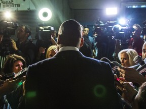 Masai Ujiri, President and Genera Manager, Toronto Raptors  talks to media before the start of practice at the Air Canada Centre in Toronto, Ont. on Tuesday April 8, 2014. Ernest Doroszuk/Toronto Sun/QMI Agency