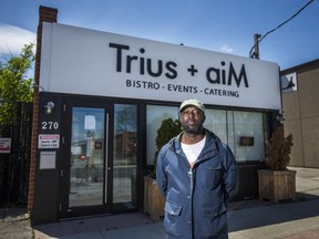 Daniel Ansu poses outside of his restaurant - Trius+aiM Bistro at 270 Brown's Line in Toronto on Monday, June 1, 2020.